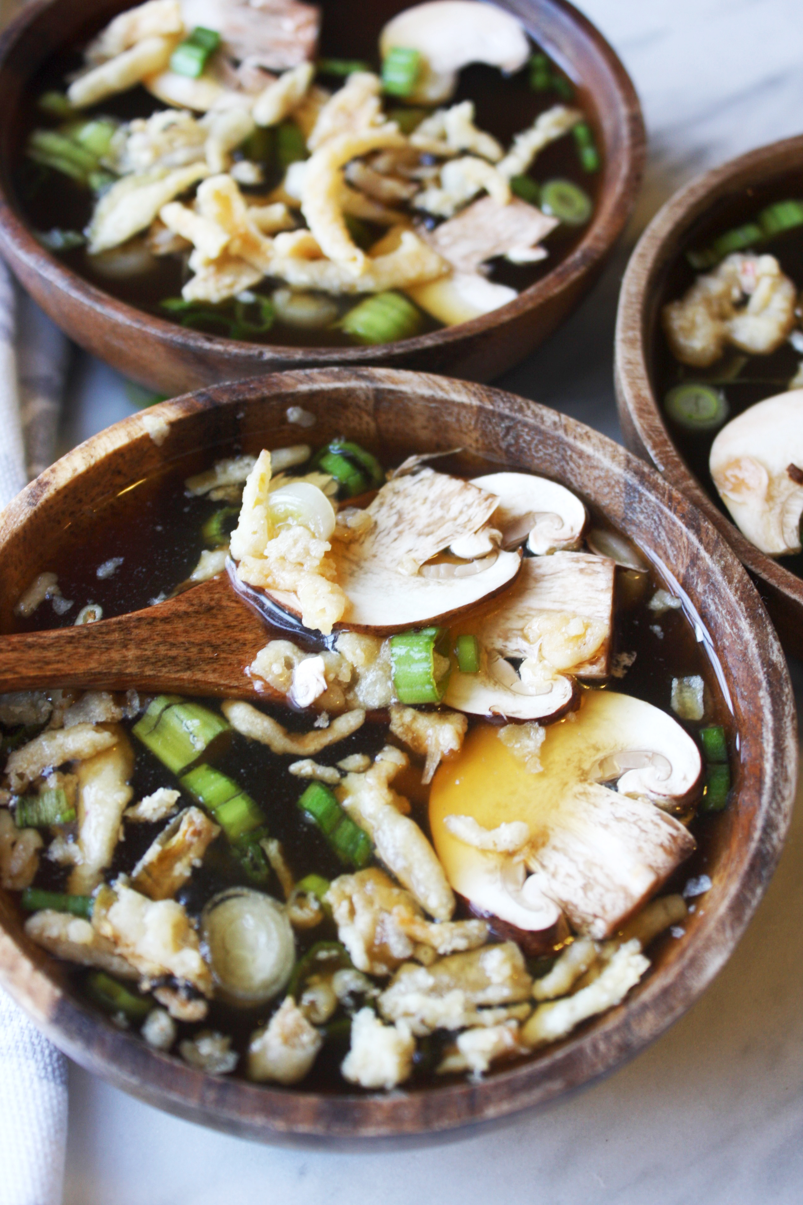 Hibachi Soup with Mushrooms and Crispy Onions
